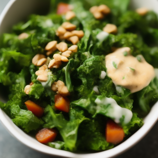 Ensalada de lentejas y kale con aderezo de limón y tahini