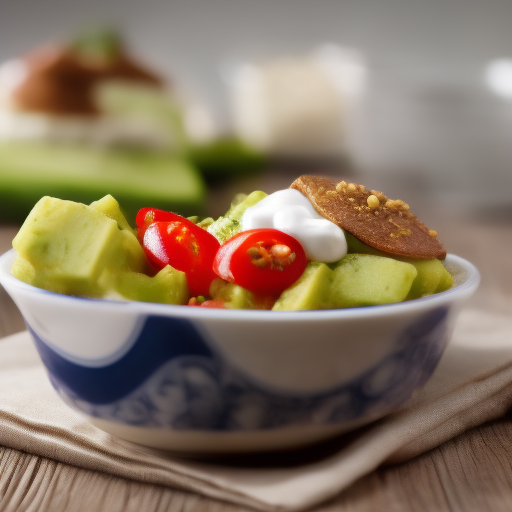 Ensalada de salmón y aguacate con aderezo de yogur y eneldo