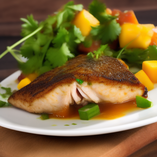 Filete de pescado con salsa de mango y cilantro