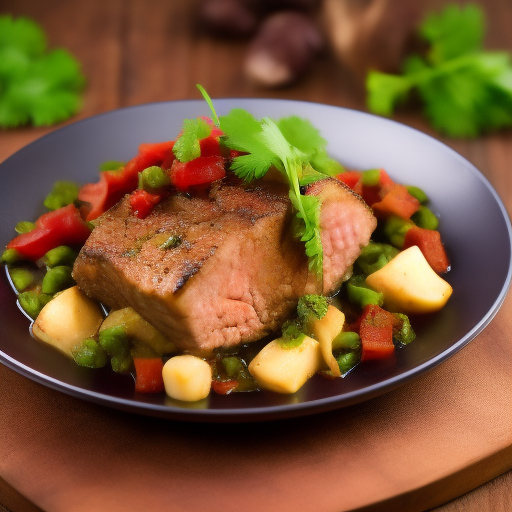 Filete de ternera con salsa de vino tinto y cebolla caramelizada