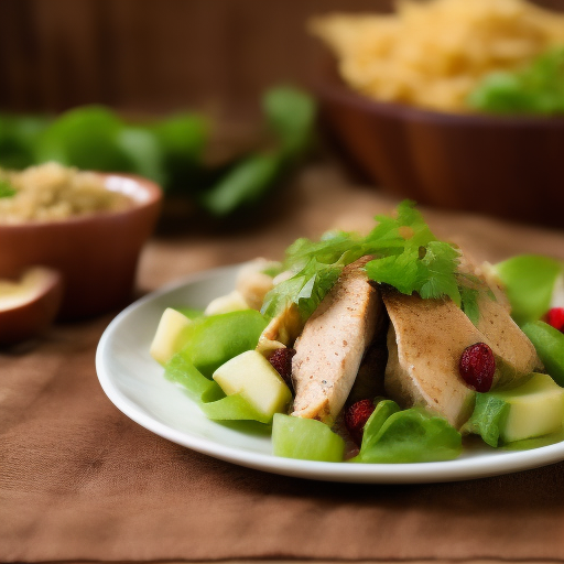 Ensalada de pollo con frutos secos y arándanos