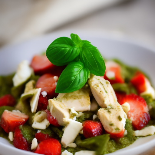 Ensalada de pollo al pesto con fresas y queso feta