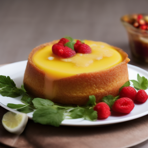 Flan de mango con salsa de frambuesa